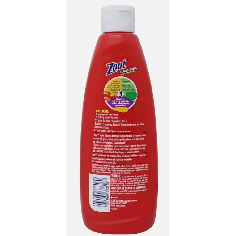 3X Zout Stain Remover Triple Enzyme Liquid 12 Ounce HTF NEW - Picture 2 of 2